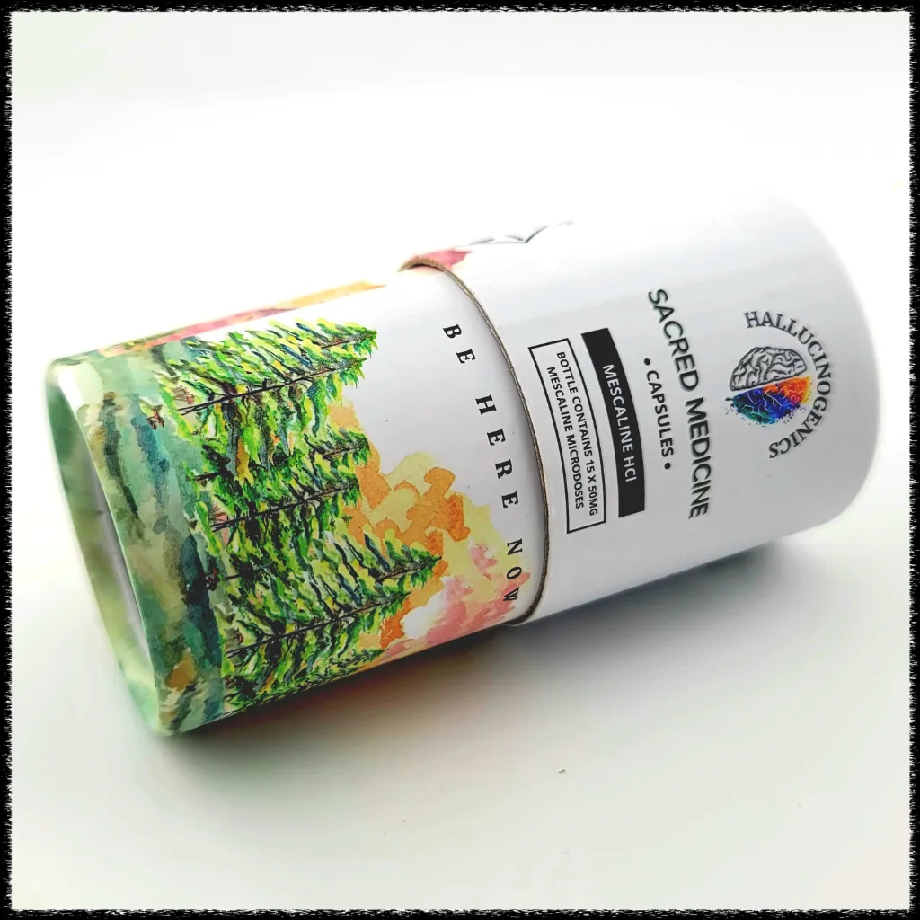 an image of a bottle of mescaline microdose capsules
